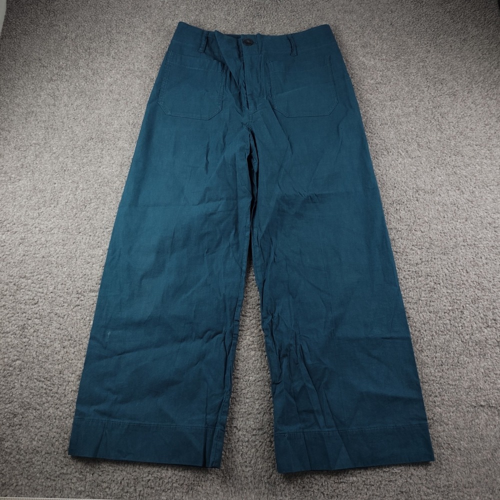 Maeve Linen Blend Pants Sz 31x26 The Colette Teal Blue Wide Leg Crop EUC